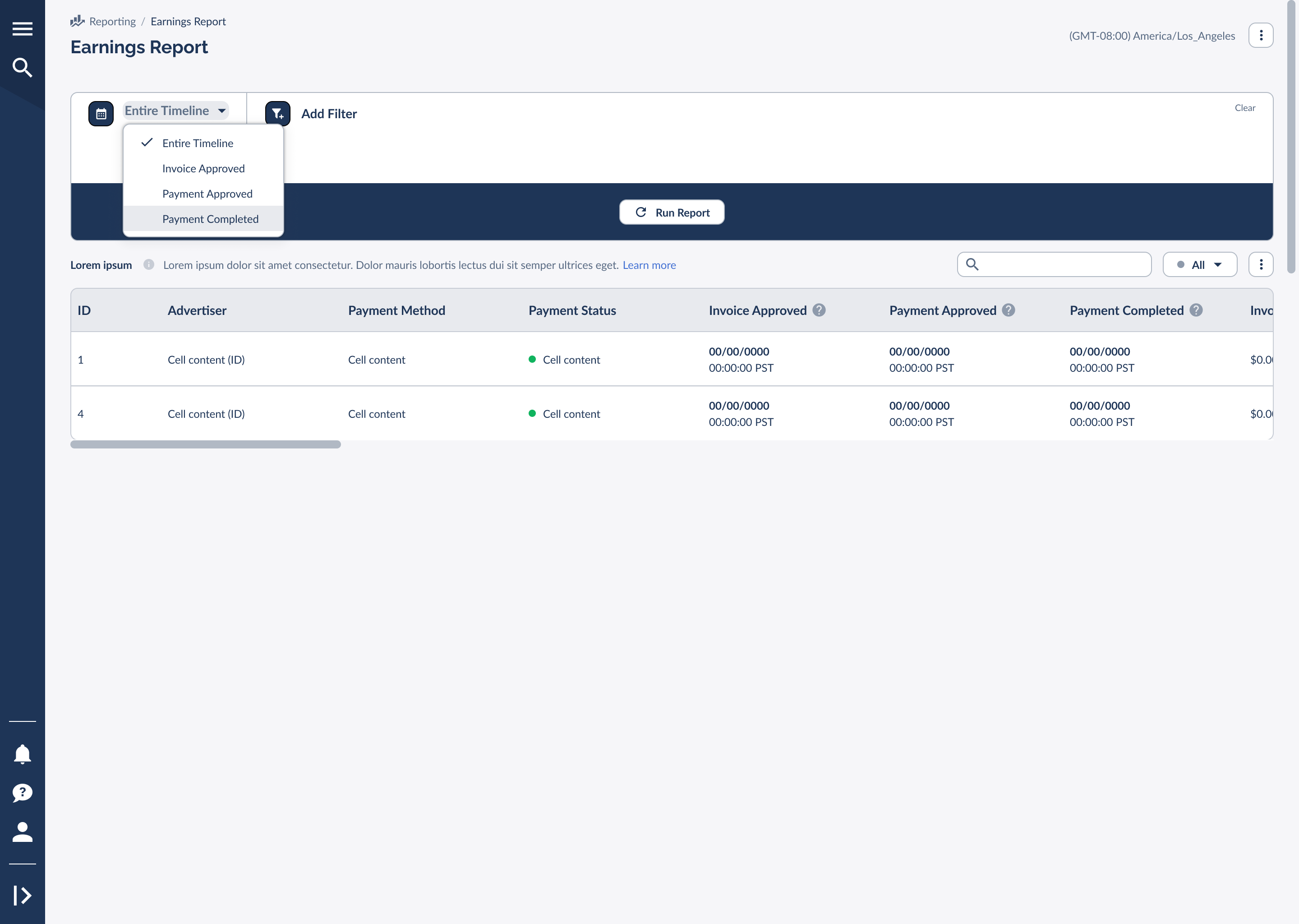 Selecting Payment Completed from the date filter menu